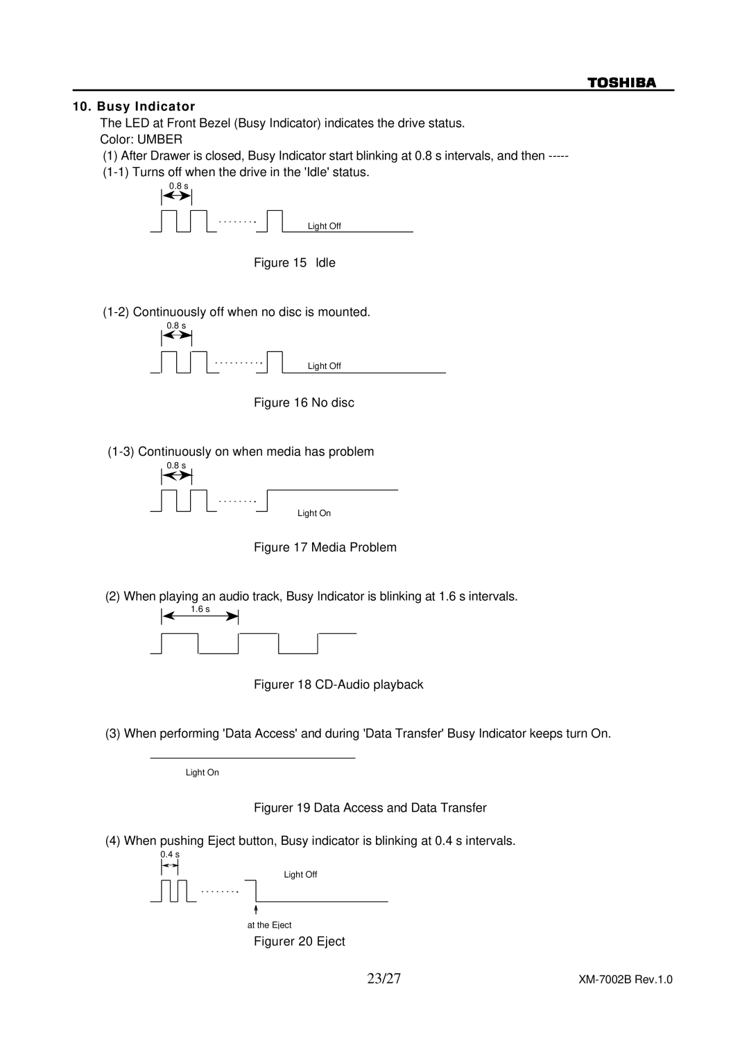 Toshiba XM-7002B specifications 23/27, Busy Indicator 
