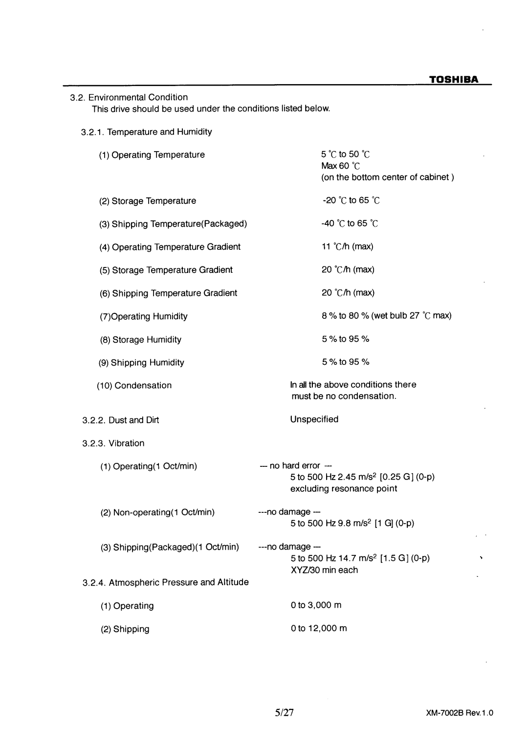 Toshiba XM-7002B specifications 