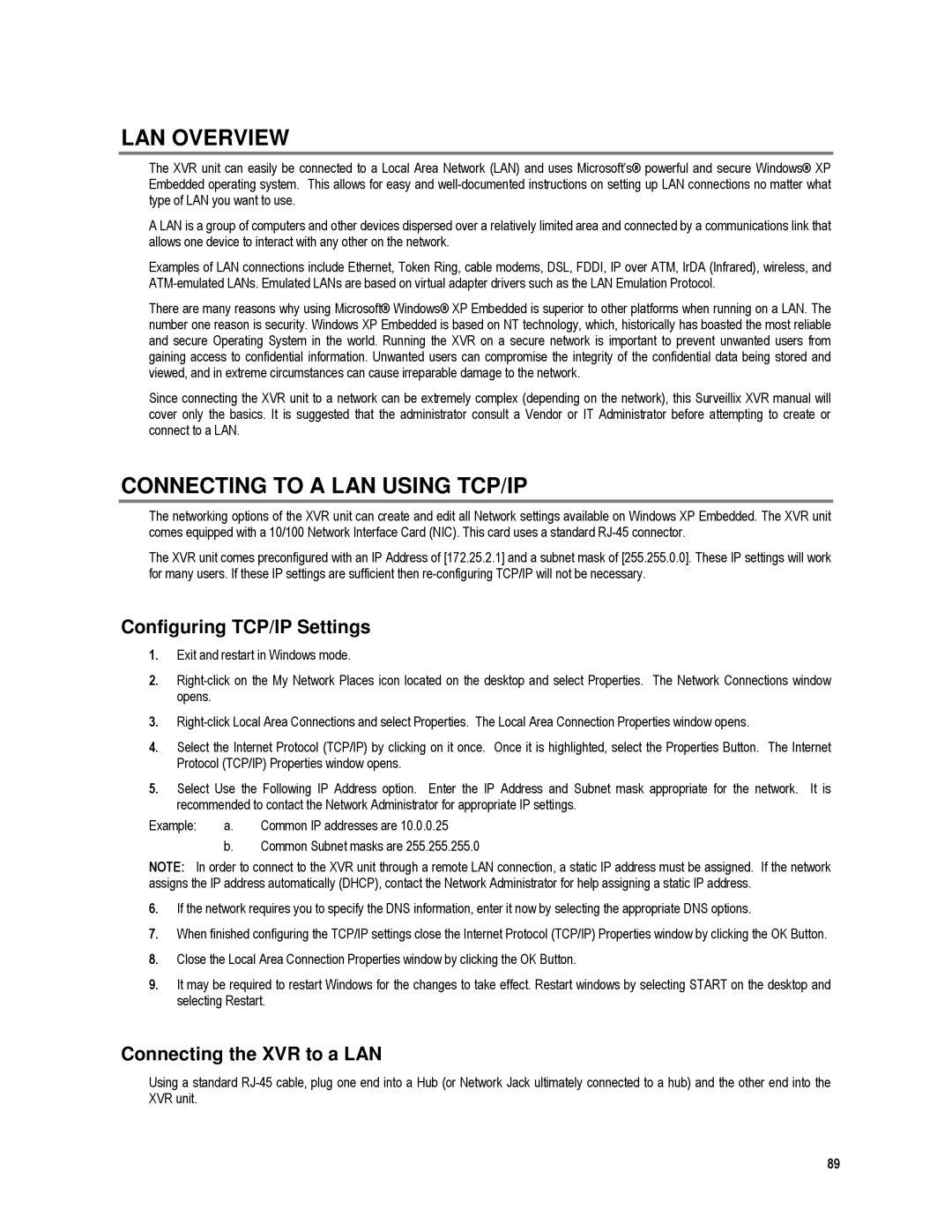 Toshiba XVR4-120-X, XVR16-120-X user manual LAN Overview, Connecting to a LAN Using TCP/IP, Configuring TCP/IP Settings 