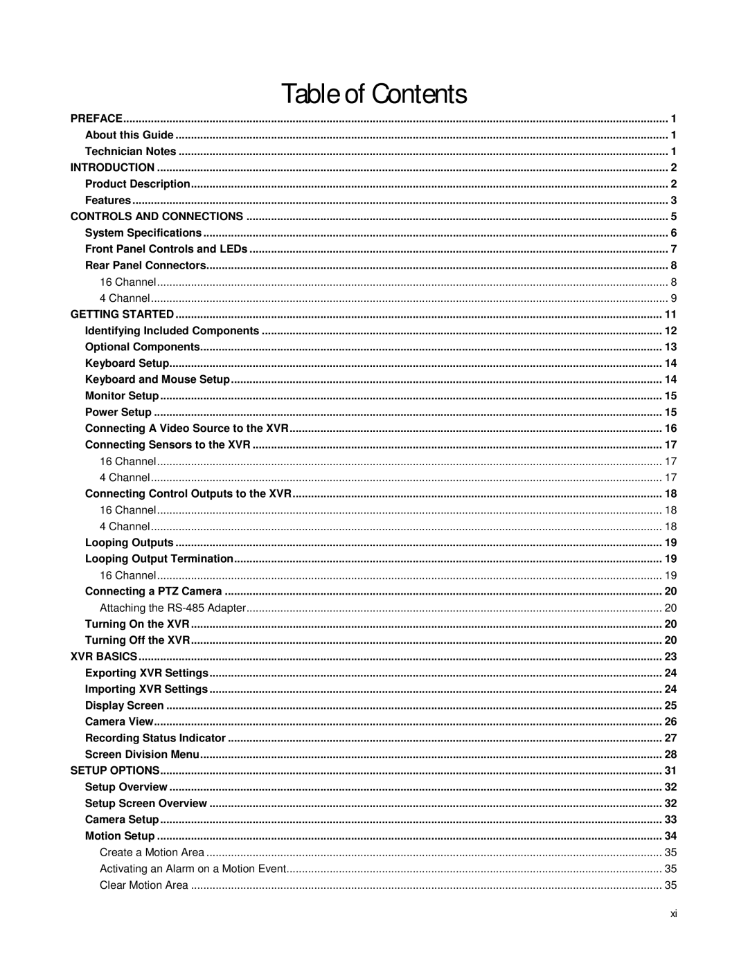 Toshiba XVR4-120-X, XVR16-120-X user manual Table of Contents 