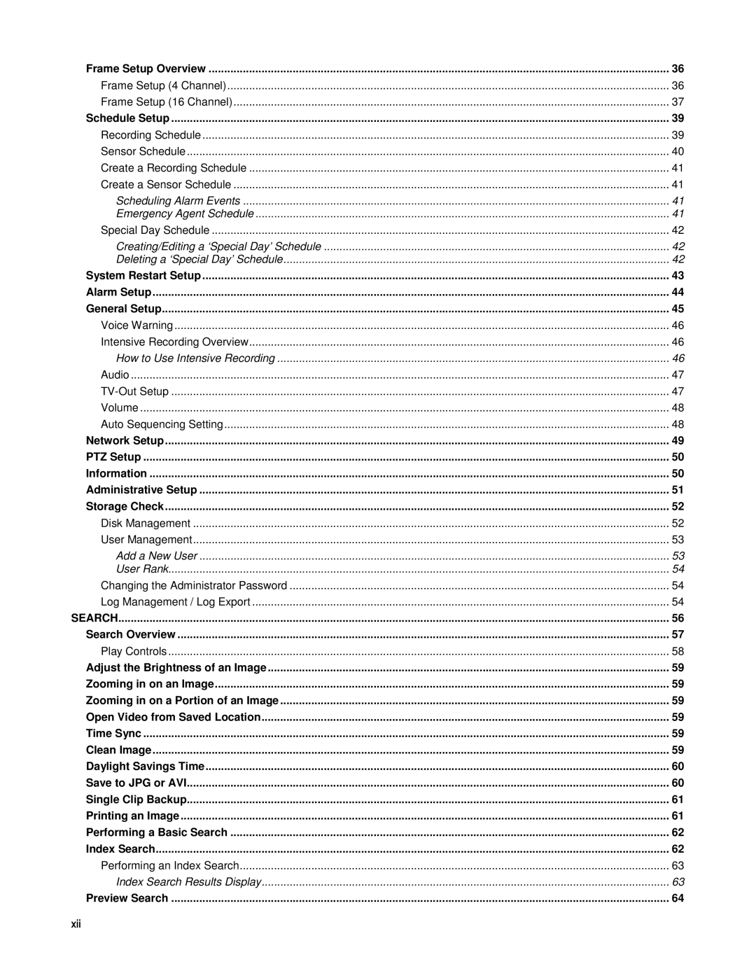 Toshiba XVR16-120-X, XVR4-120-X user manual Schedule Setup, Xii 