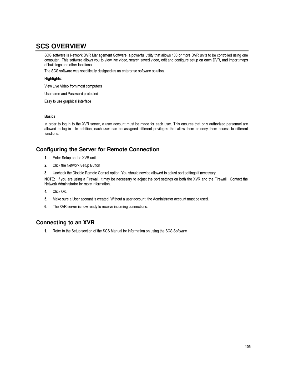 Toshiba XVR4-120-X, XVR16-120-X user manual SCS Overview, Connecting to an XVR 