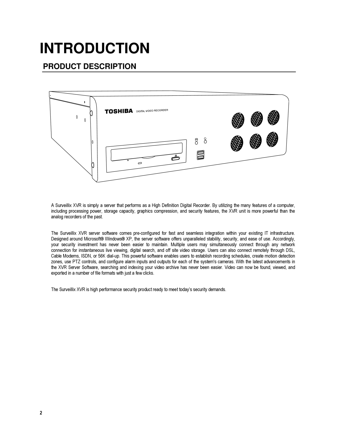 Toshiba XVR16-120-X, XVR4-120-X user manual Introduction, Product Description 