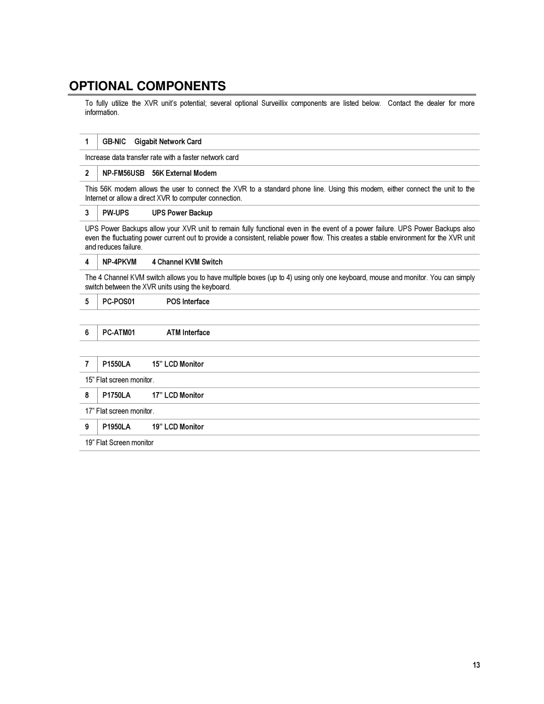 Toshiba XVR4-120-X, XVR16-120-X user manual Optional Components, UPS Power Backup 