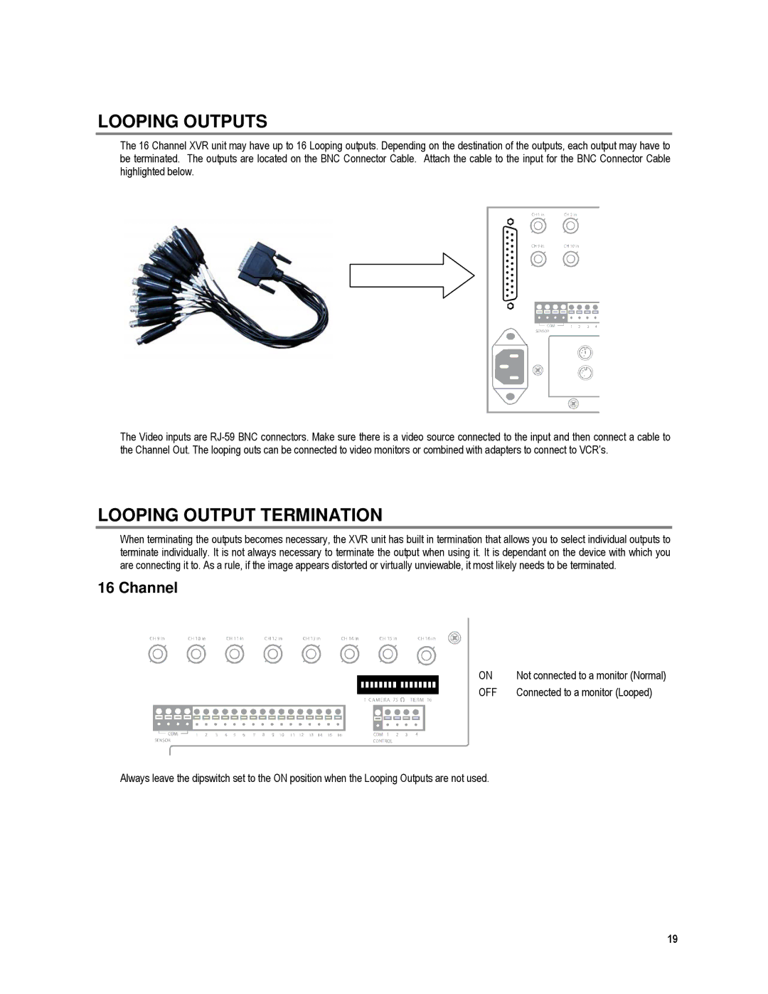 Toshiba XVR4-120-X, XVR16-120-X user manual Looping Outputs, Looping Output Termination 