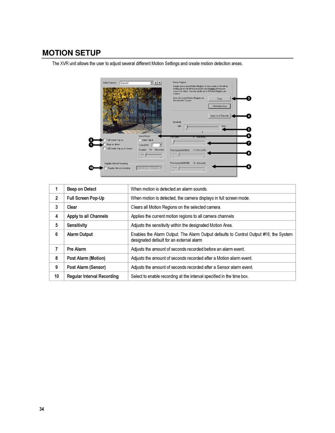 Toshiba XVR16-120-X, XVR4-120-X user manual Motion Setup, Designated default for an external alarm 