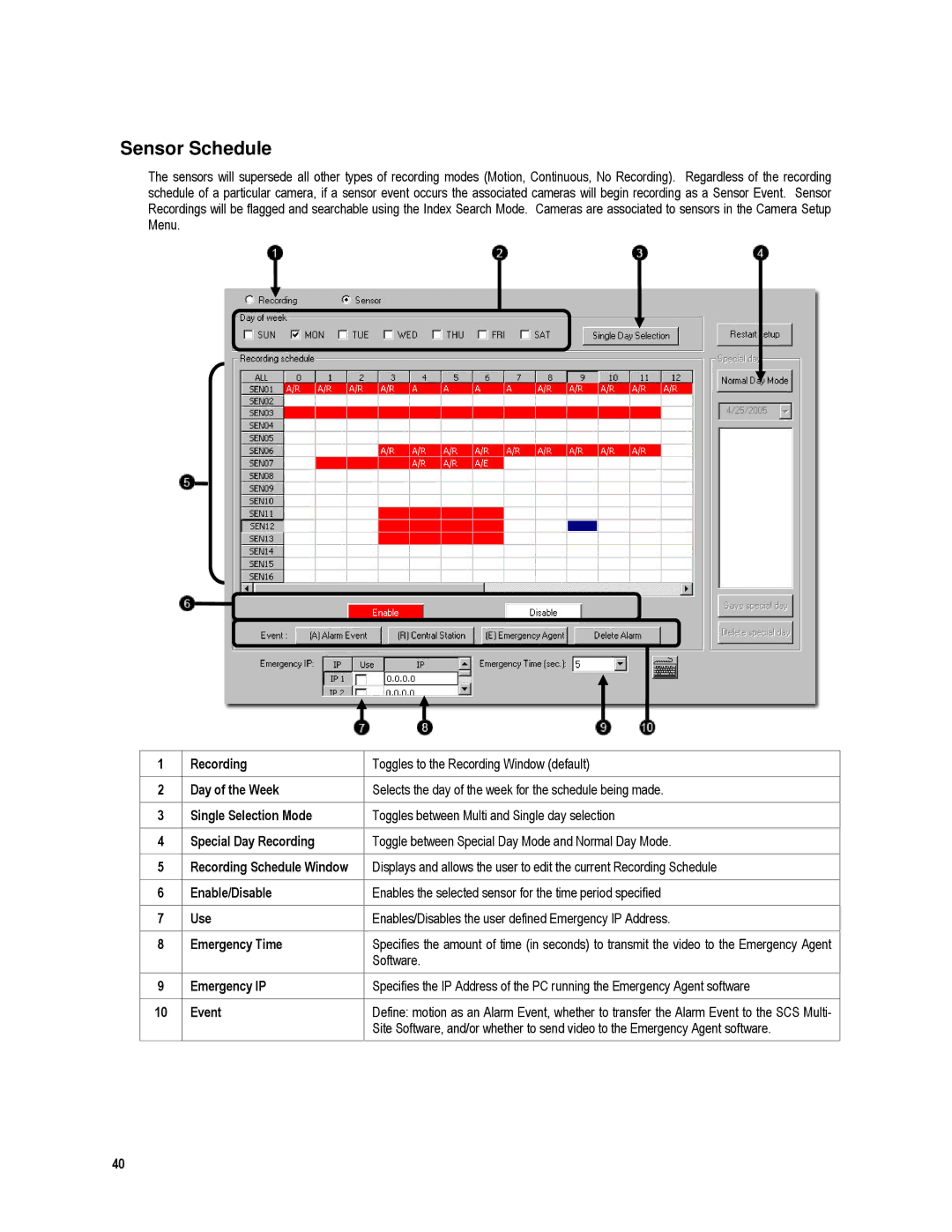 Toshiba XVR16-120-X, XVR4-120-X user manual Sensor Schedule, Software 