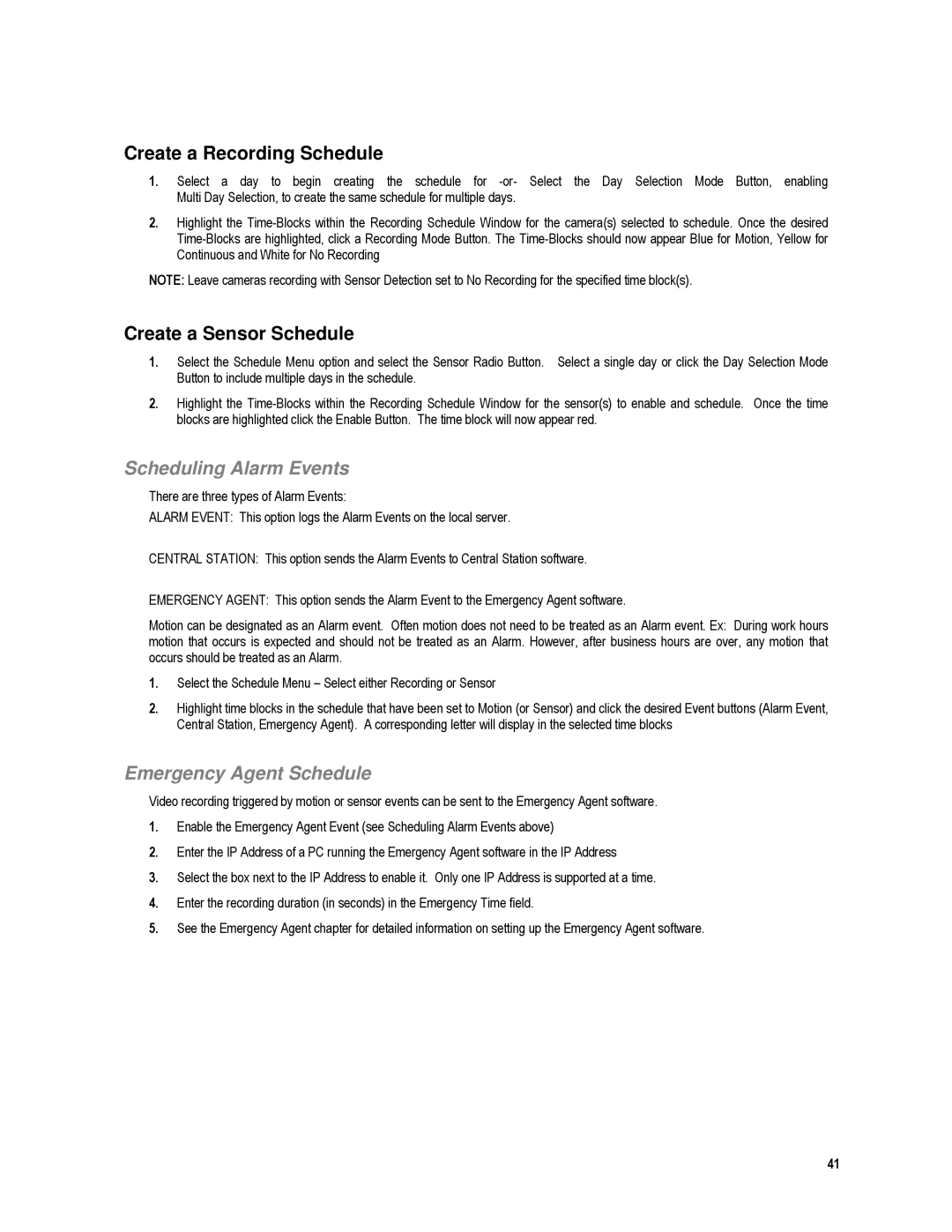 Toshiba XVR4-120-X, XVR16-120-X user manual Create a Recording Schedule, Create a Sensor Schedule 