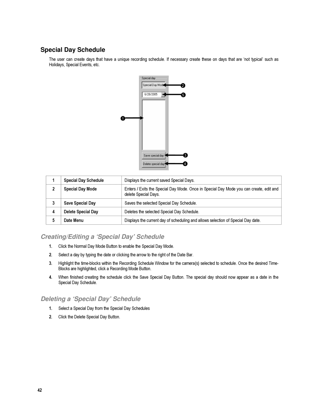 Toshiba XVR16-120-X, XVR4-120-X user manual Special Day Schedule, Delete Special Days 