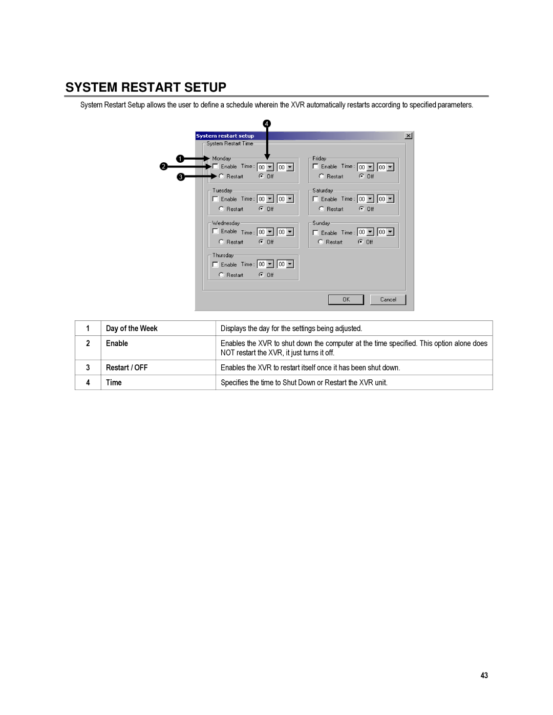 Toshiba XVR4-120-X, XVR16-120-X user manual System Restart Setup, Not restart the XVR, it just turns it off 