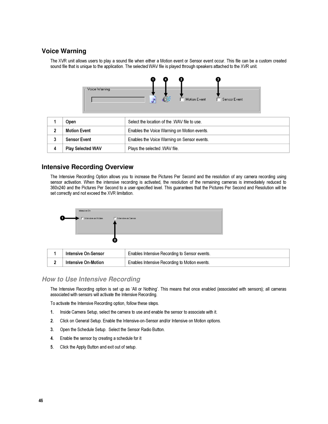 Toshiba XVR16-120-X, XVR4-120-X user manual Voice Warning, Intensive Recording Overview 