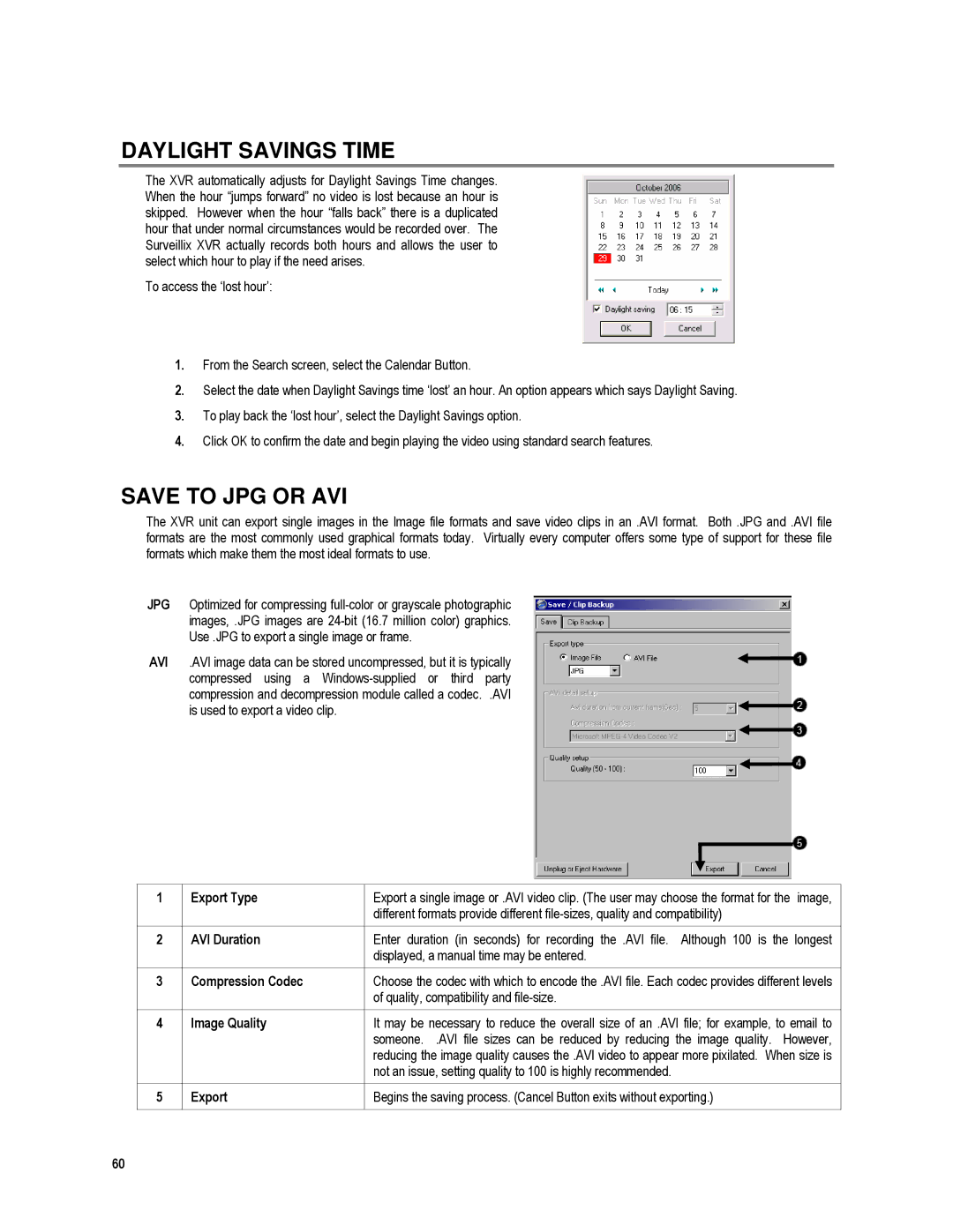 Toshiba XVR16-120-X, XVR4-120-X user manual Daylight Savings Time, Save to JPG or AVI 