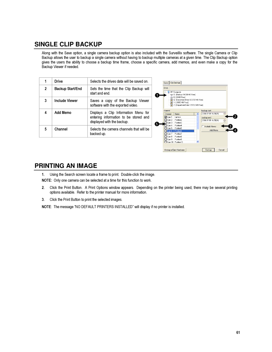 Toshiba XVR4-120-X, XVR16-120-X user manual Single Clip Backup, Printing AN Image 