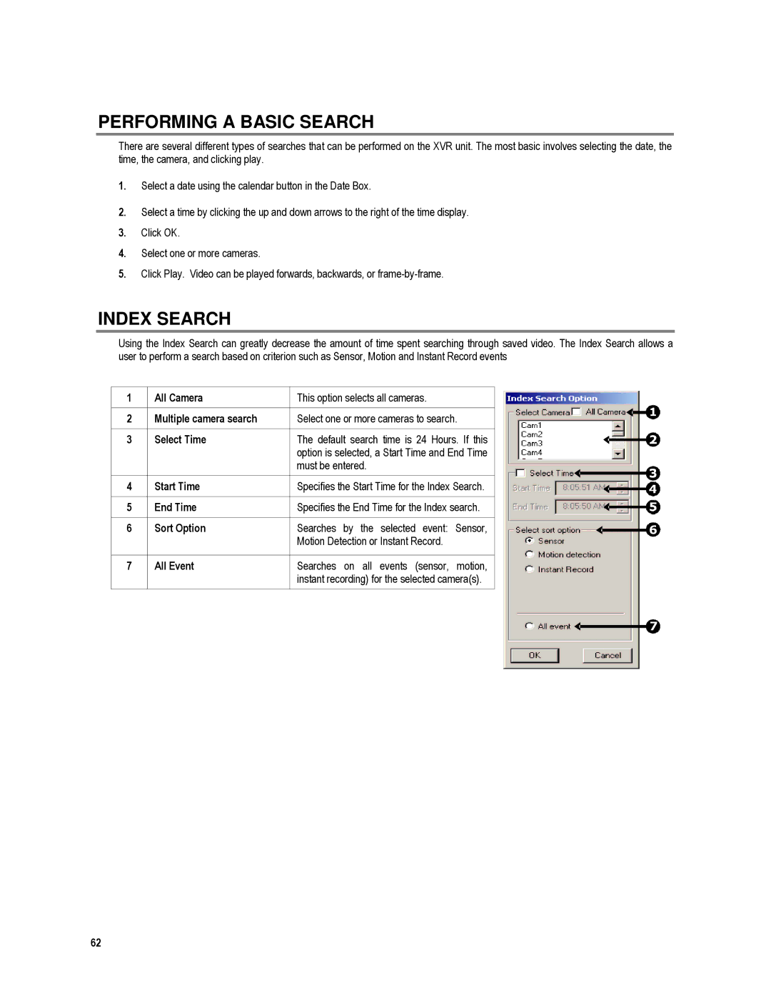 Toshiba XVR16-120-X, XVR4-120-X user manual Performing a Basic Search, Index Search 