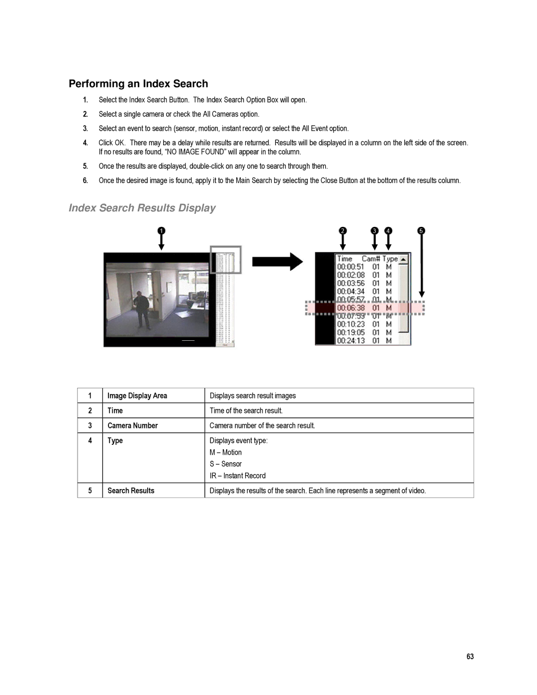 Toshiba XVR4-120-X, XVR16-120-X user manual Performing an Index Search, Index Search Results Display 