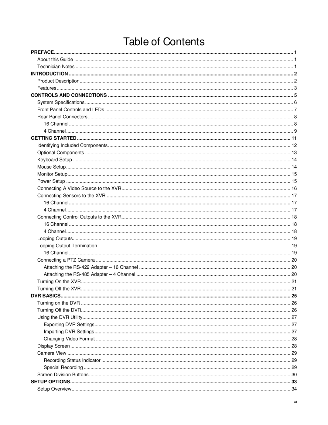 Toshiba XVR16-60-X user manual Table of Contents 