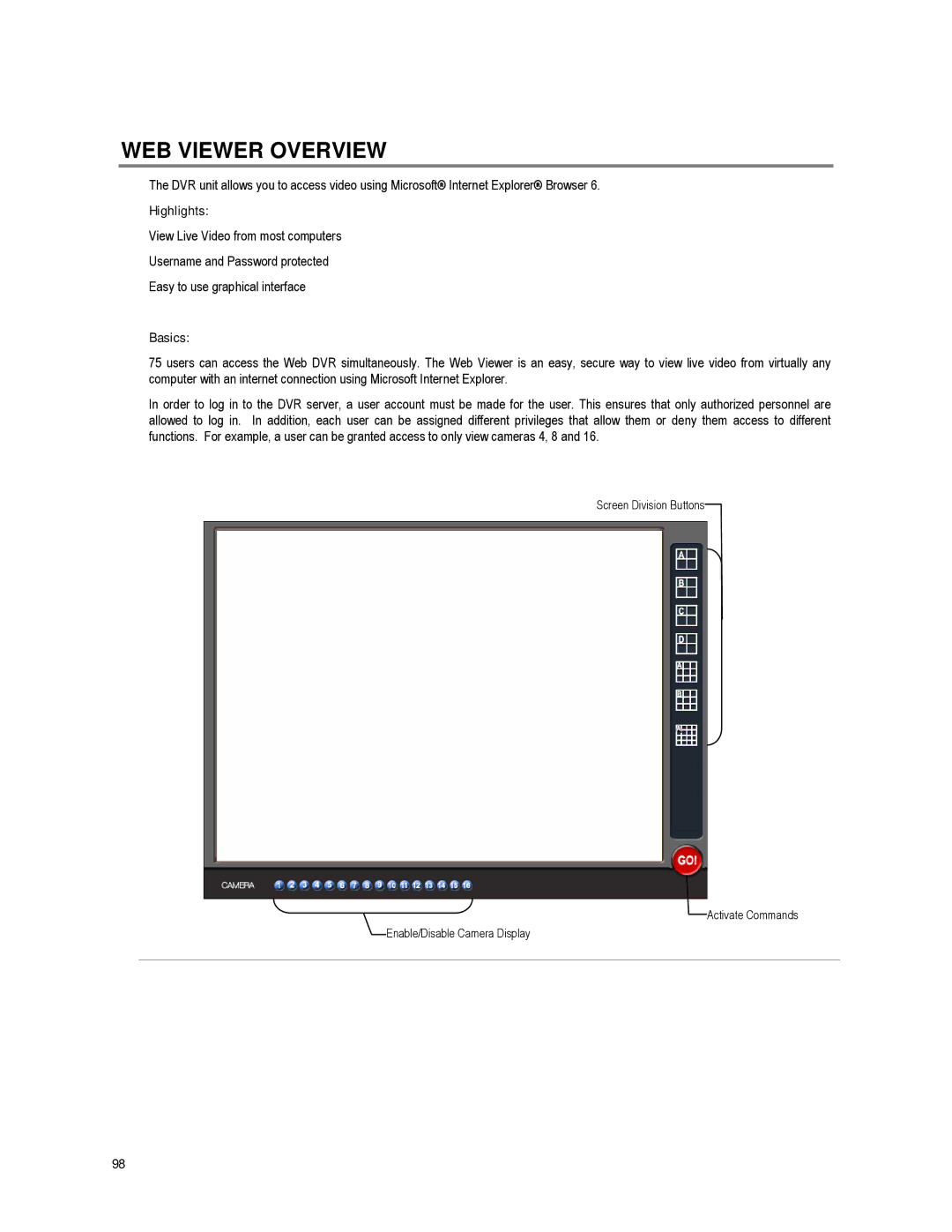 Toshiba XVR16-60-X user manual WEB Viewer Overview, Highlights, Basics 