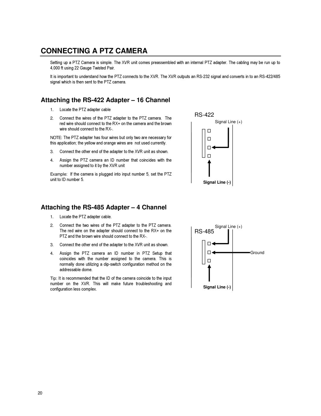 Toshiba XVR16-60-X user manual Connecting a PTZ Camera, Attaching the RS-422 Adapter 16 Channel 