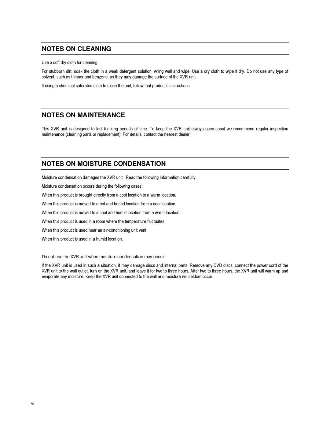 Toshiba XVR16-60-X user manual Do not use the XVR unit when moisture condensation may occur 