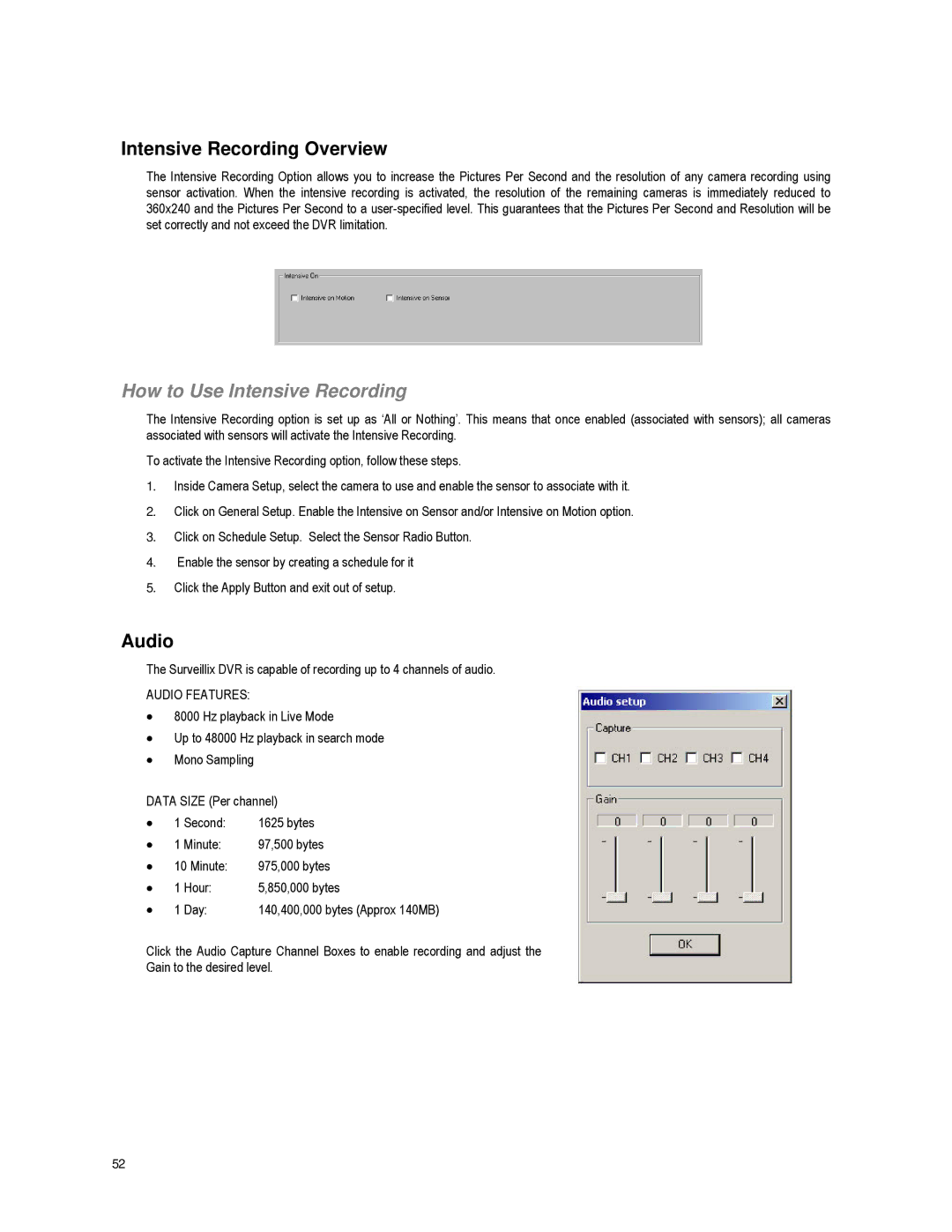 Toshiba XVR16-60-X user manual Intensive Recording Overview, How to Use Intensive Recording, Audio 