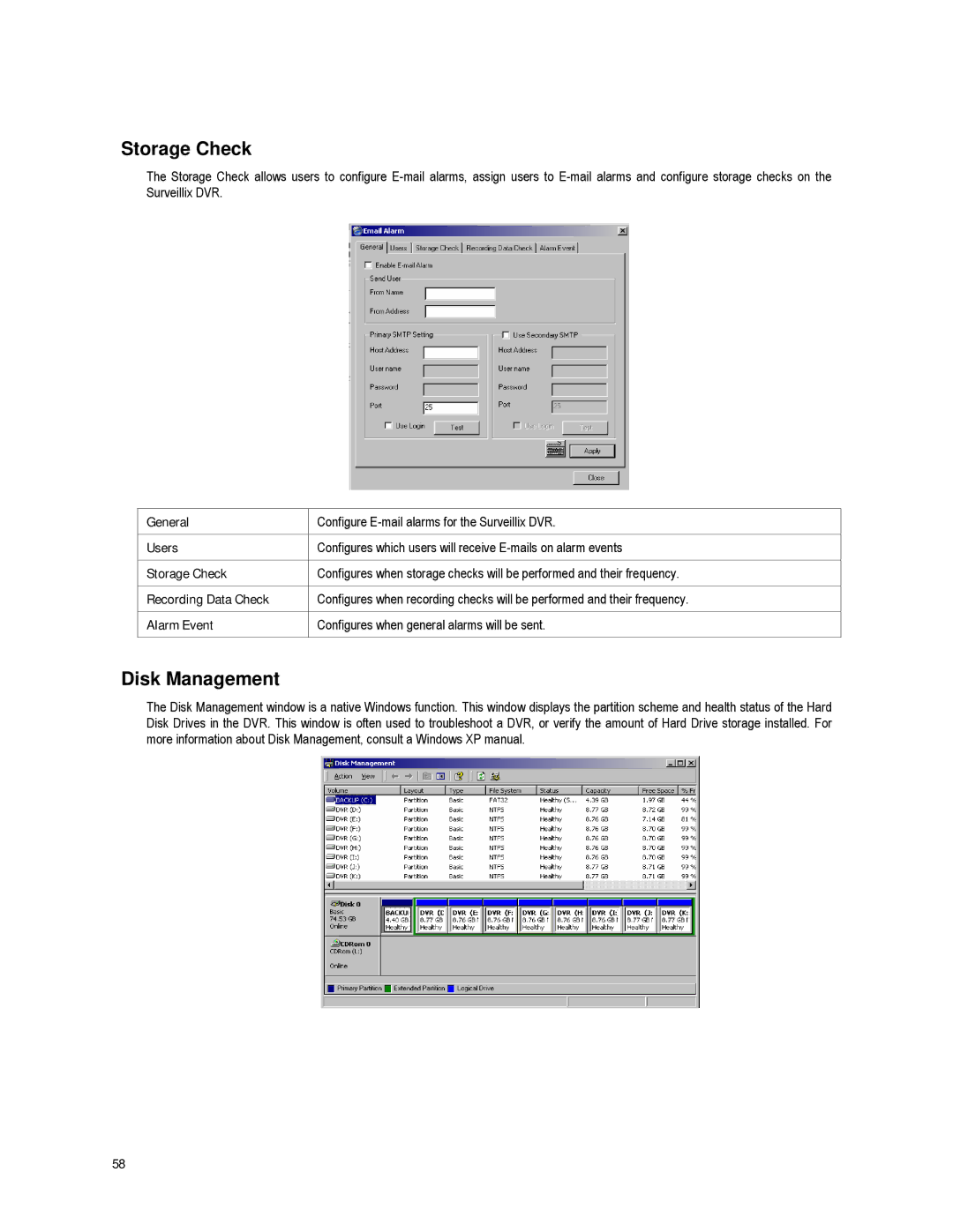 Toshiba XVR16-60-X user manual Storage Check, Disk Management 