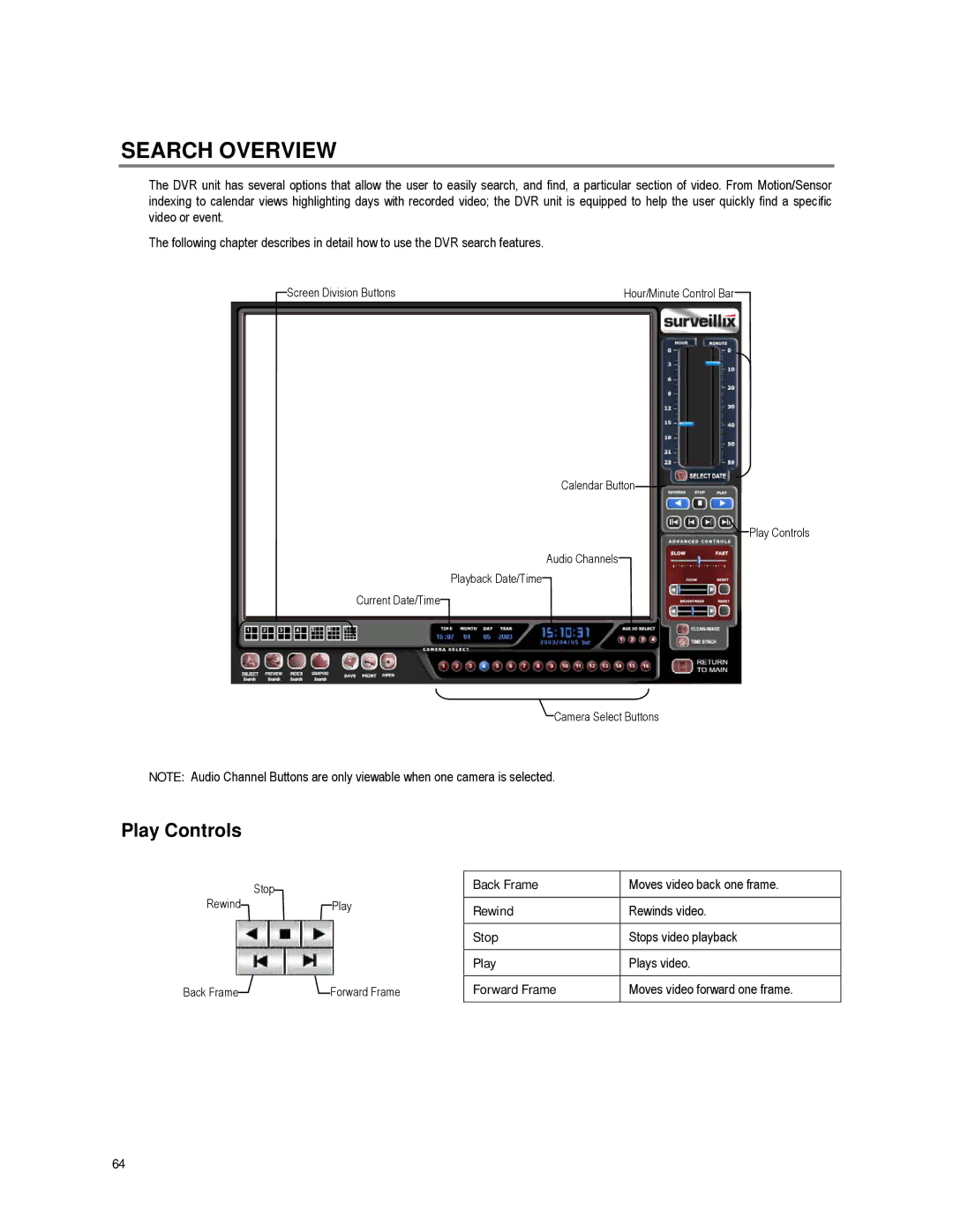 Toshiba XVR16-60-X user manual Search Overview, Play Controls 