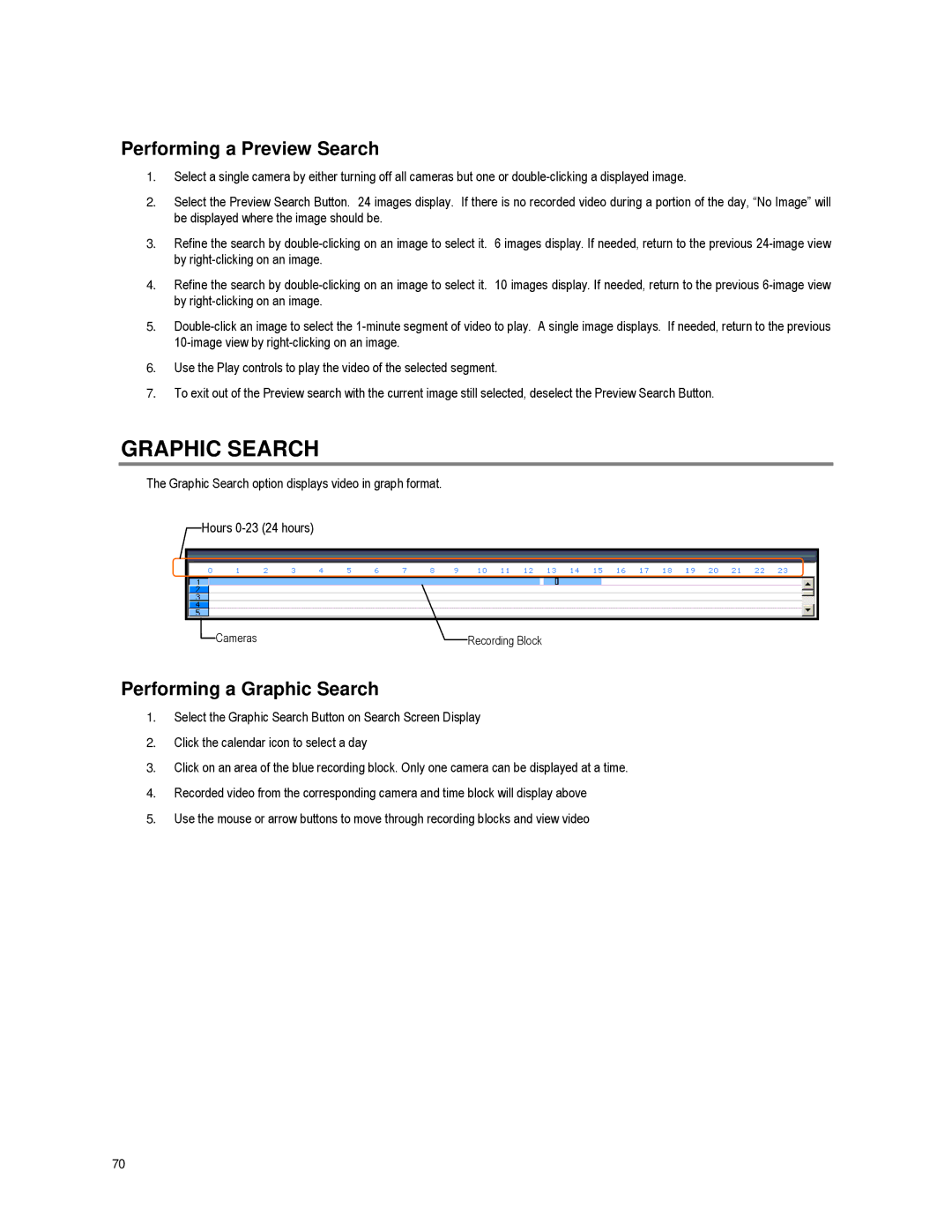 Toshiba XVR16-60-X user manual Performing a Preview Search, Performing a Graphic Search 