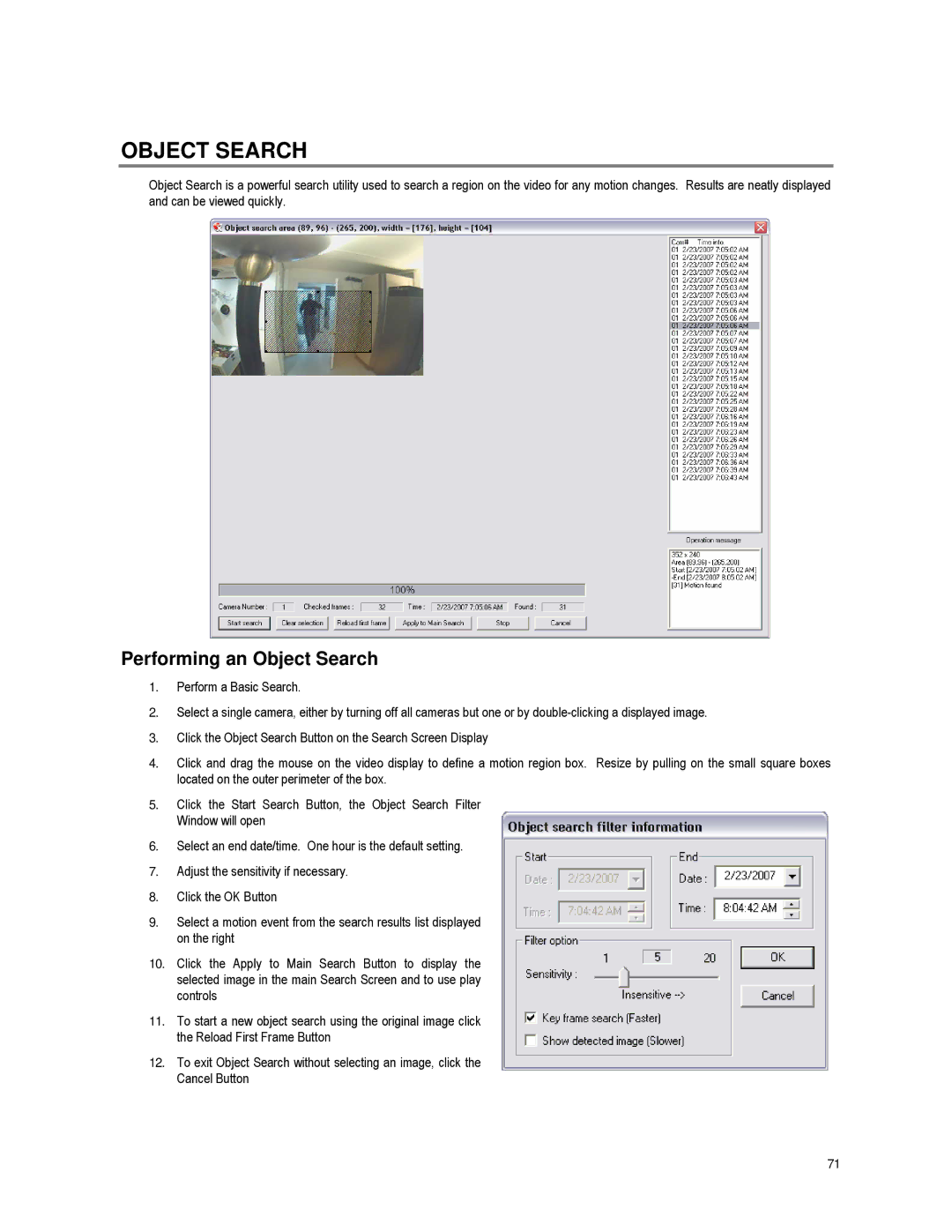 Toshiba XVR16-60-X user manual Performing an Object Search 