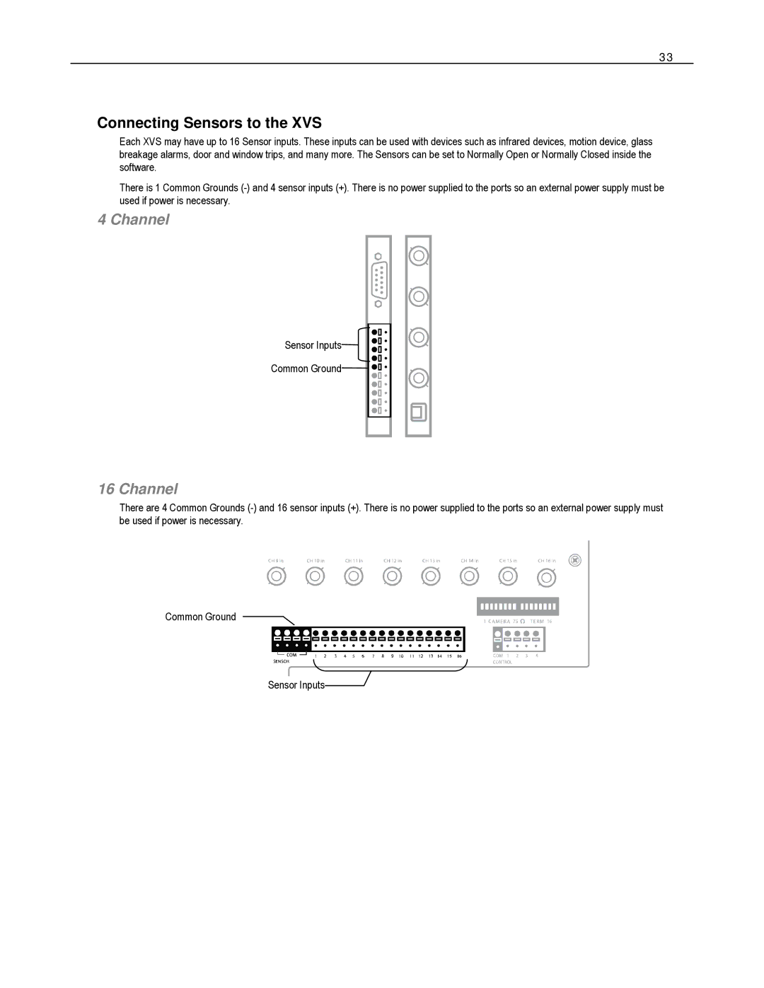 Toshiba XVS Series, HVS Series, DVS Series manual Connecting Sensors to the XVS 