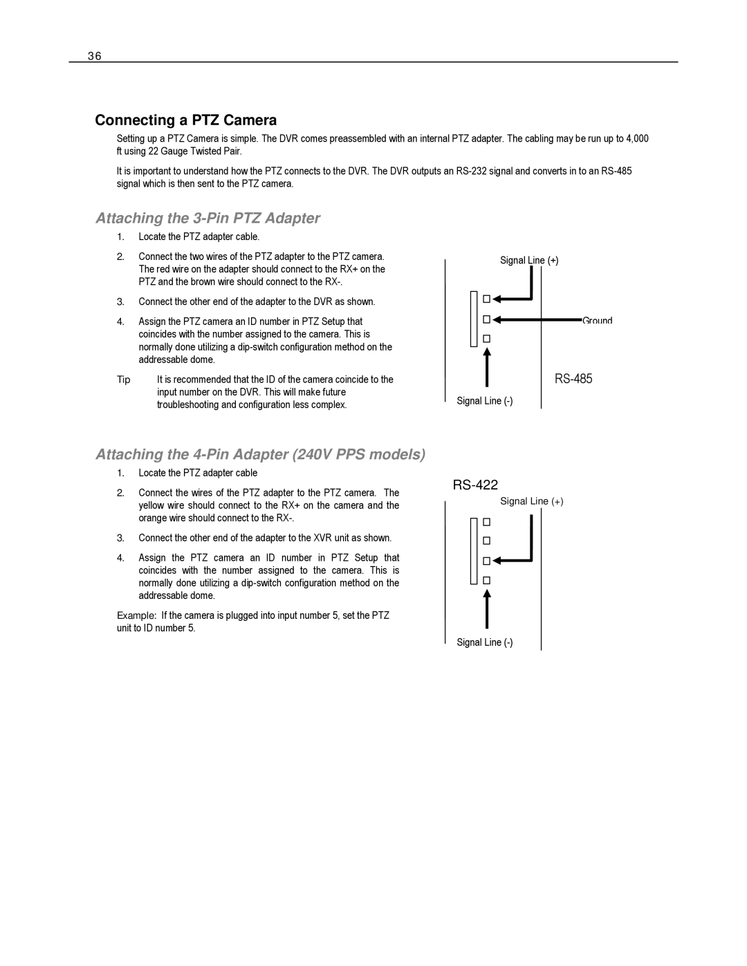 Toshiba XVS Series, HVS Series, DVS Series manual Connecting a PTZ Camera, Attaching the 3-Pin PTZ Adapter 