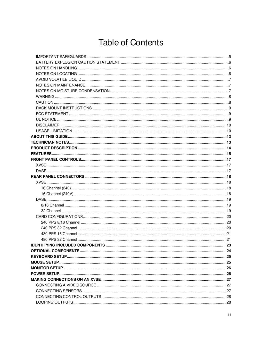 Toshiba Digital Video Recorder, XVSe16-240V-X, DVSe8-240-X, DVSe32-480-X, DVSe32-240-X, XVSe16-240-X manual Table of Contents 