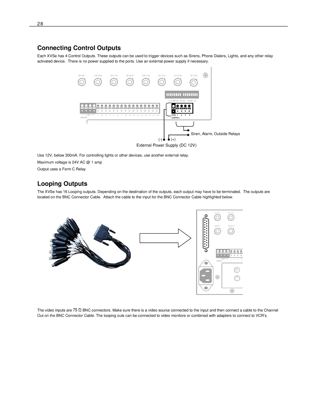 Toshiba DVSe32-240-X, XVSe16-240V-X, DVSe8-240-X, DVSe32-480-X, XVSe16-240-X manual Connecting Control Outputs, Looping Outputs 