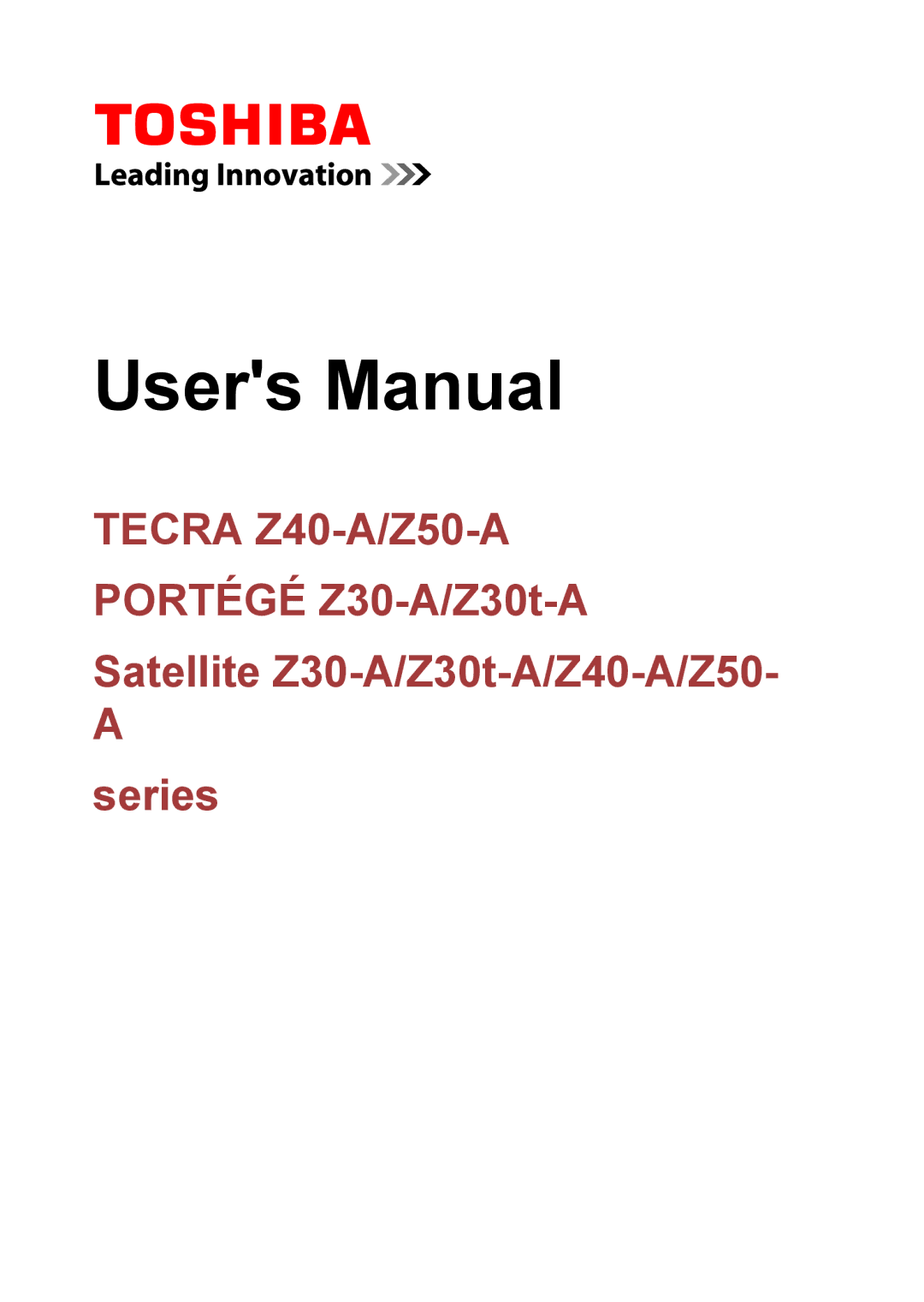 Toshiba Z50-A user manual Satellite Z30-A/Z30t-A/Z40-A/Z50 Series 