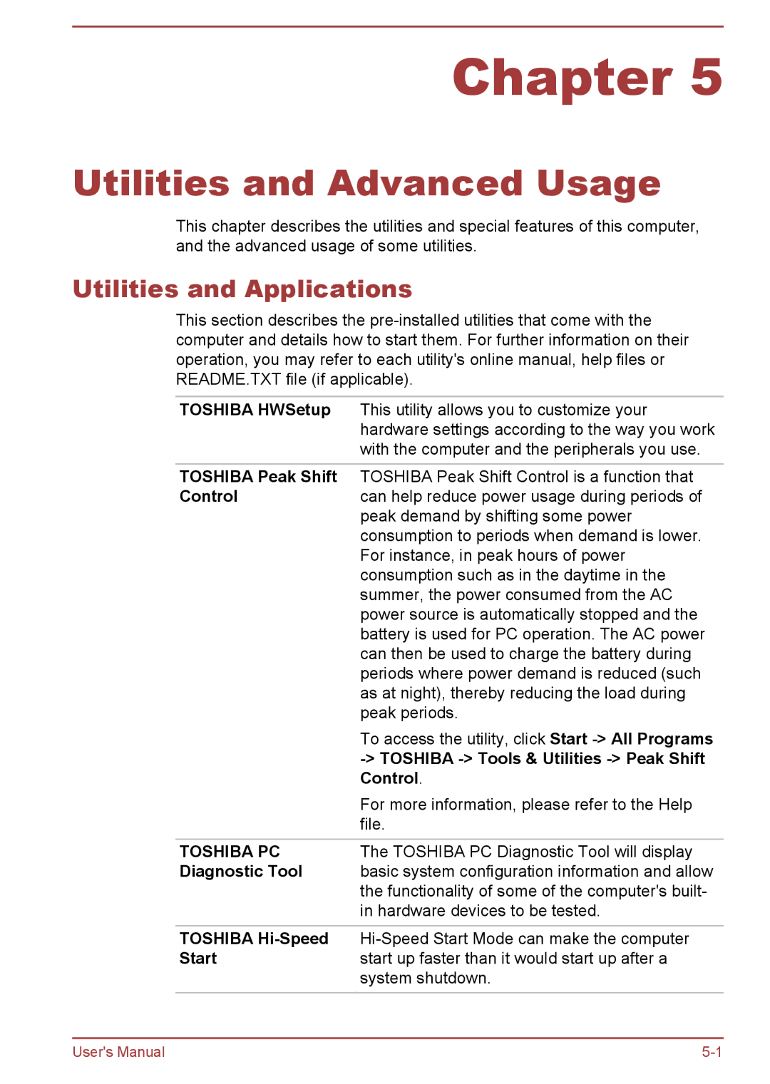 Toshiba Z40-A, Z30-A, Z50-A, Z30t-A user manual Utilities and Applications 