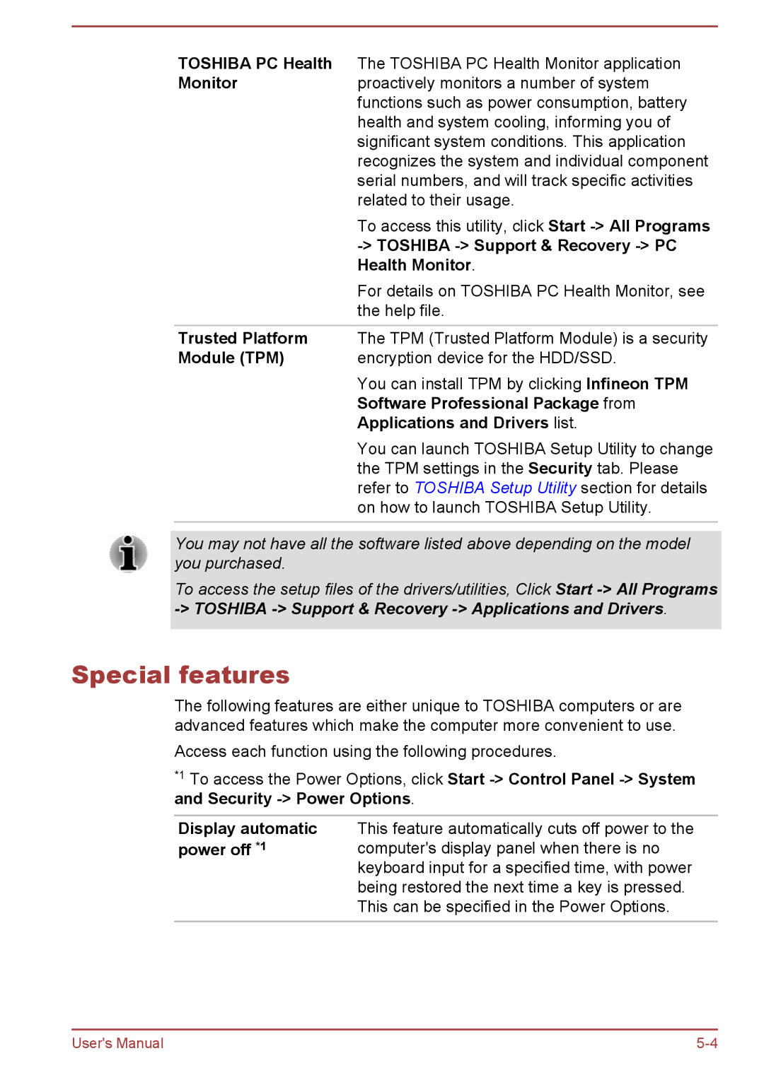 Toshiba Z30-A, Z40-A, Z50-A, Z30t-A user manual Special features 