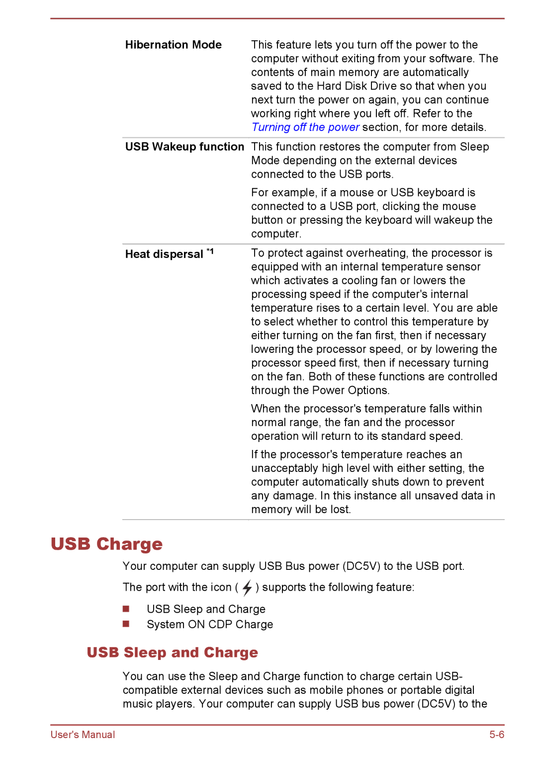 Toshiba Z50-A, Z30-A, Z40-A, Z30t-A user manual USB Charge, USB Sleep and Charge, Heat dispersal *1 