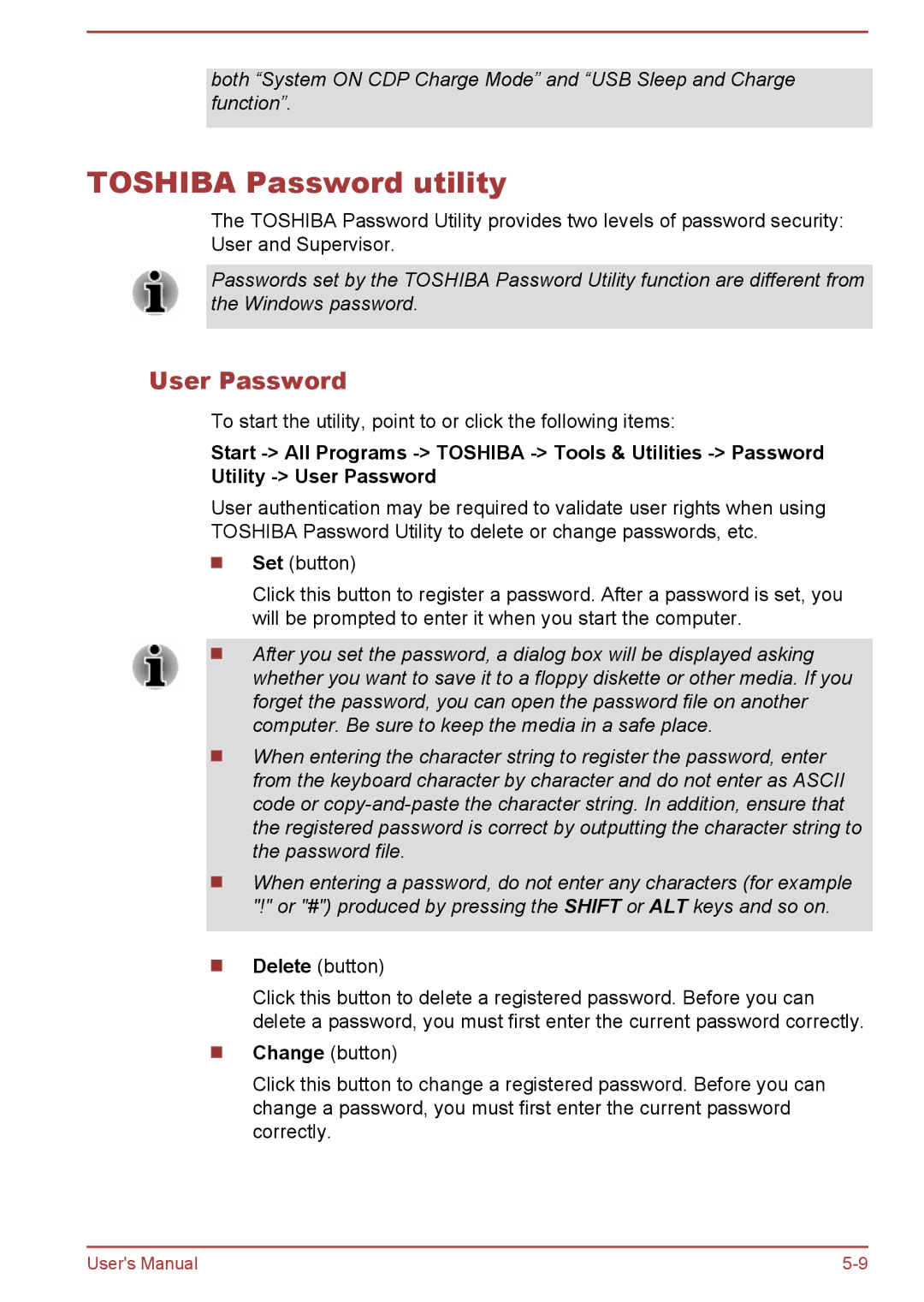 Toshiba Z40-A, Z30-A, Z50-A, Z30t-A user manual Toshiba Password utility, User Password 