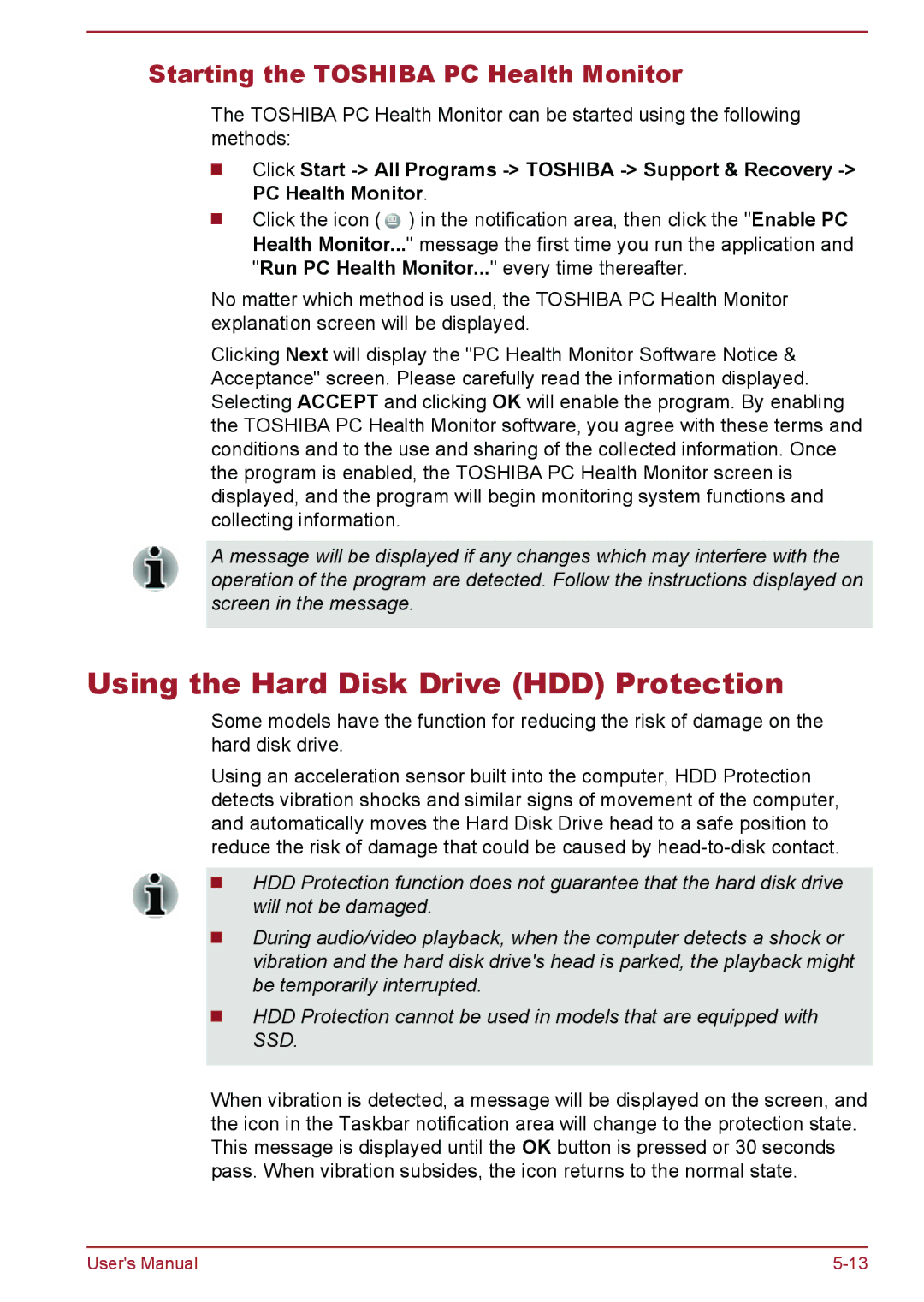 Toshiba Z40-A, Z30-A, Z50-A, Z30t-A Using the Hard Disk Drive HDD Protection, Starting the Toshiba PC Health Monitor 