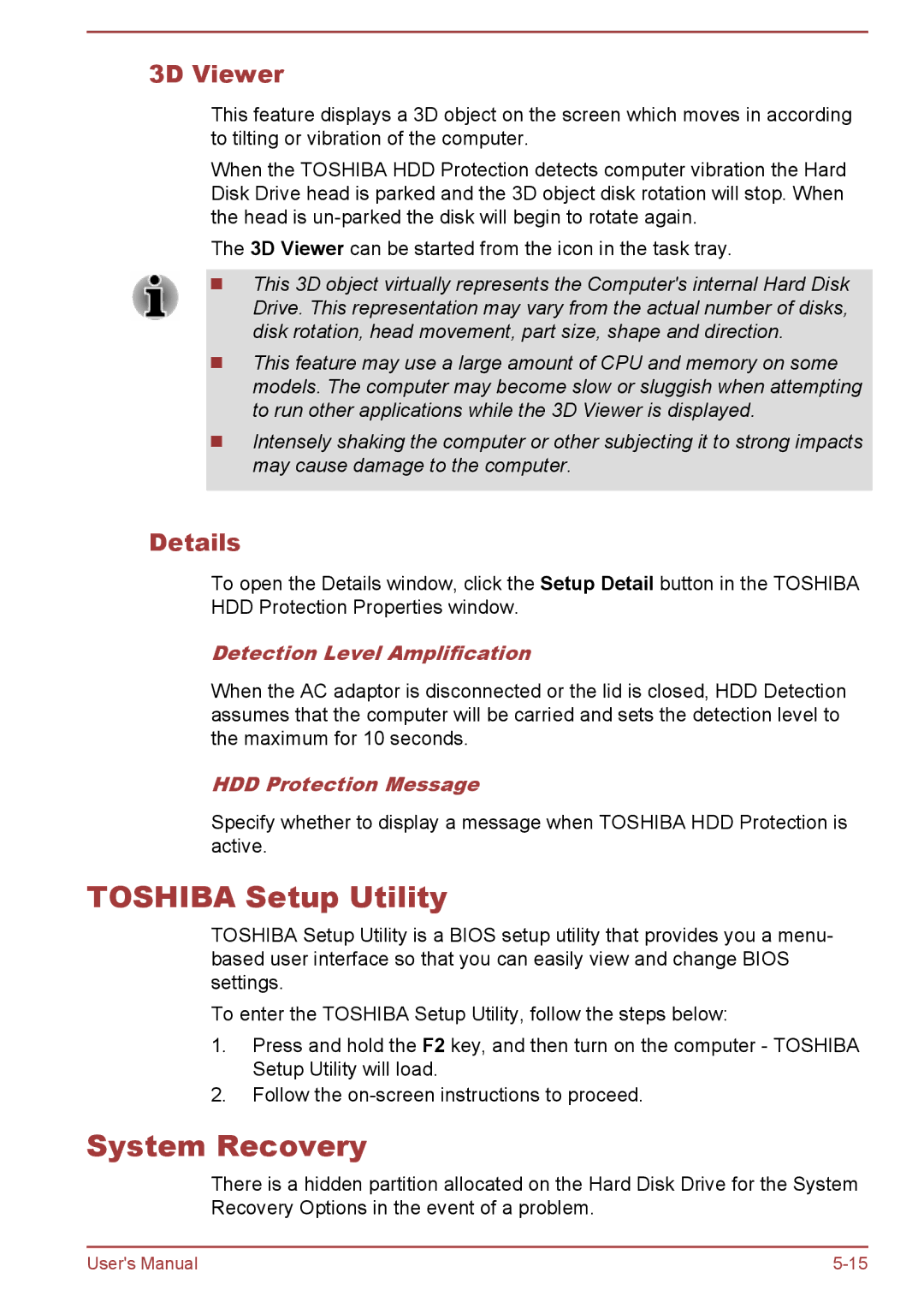 Toshiba Z30t-A, Z30-A, Z40-A, Z50-A user manual Toshiba Setup Utility, System Recovery, 3D Viewer, Details 