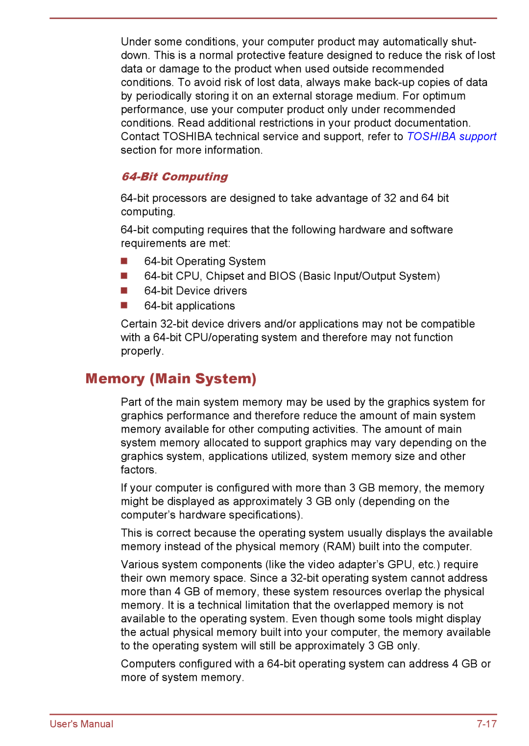 Toshiba Z40-A, Z30-A, Z50-A, Z30t-A user manual Memory Main System, Bit Computing 