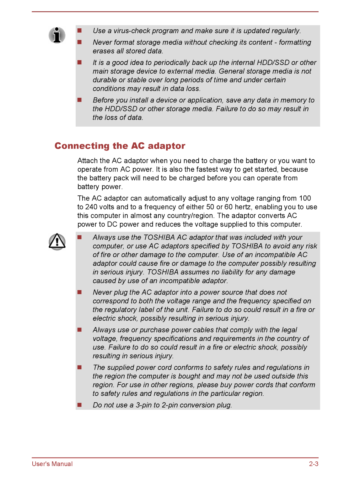 Toshiba Z30t-A, Z30-A, Z40-A, Z50-A user manual Connecting the AC adaptor 