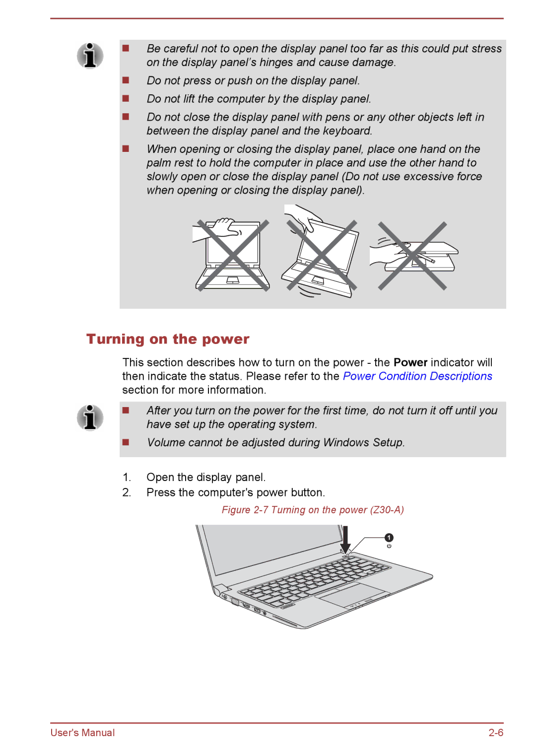 Toshiba Z50-A, Z40-A, Z30t-A user manual Turning on the power Z30-A 