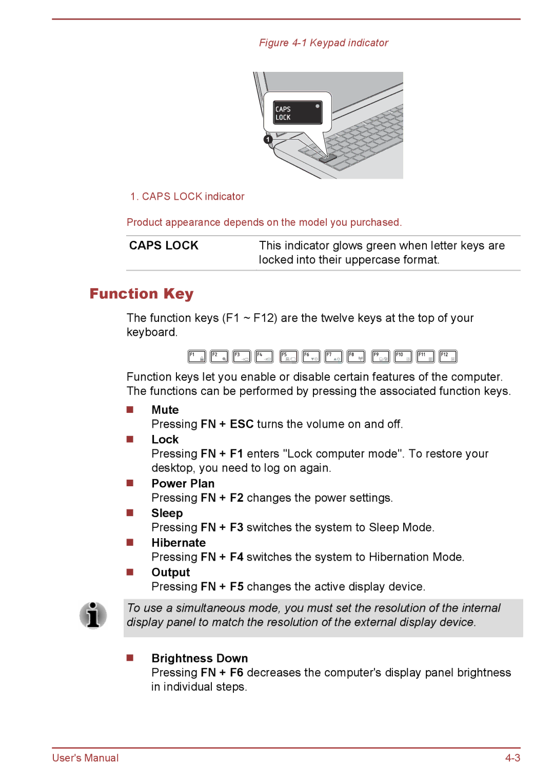 Toshiba Z40-A, Z30-A, Z50-A, Z30t-A user manual Function Key 