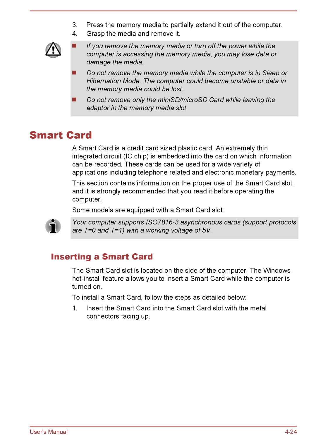 Toshiba Z50-A, Z30-A, Z40-A, Z30t-A user manual Inserting a Smart Card 