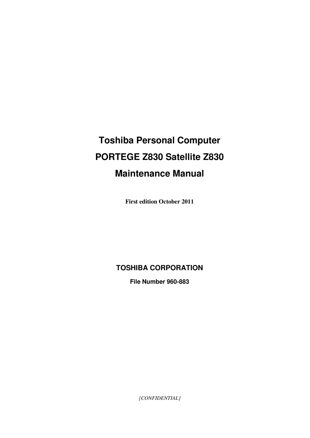 Toshiba Z830 manual Toshiba Corporation, File Number 