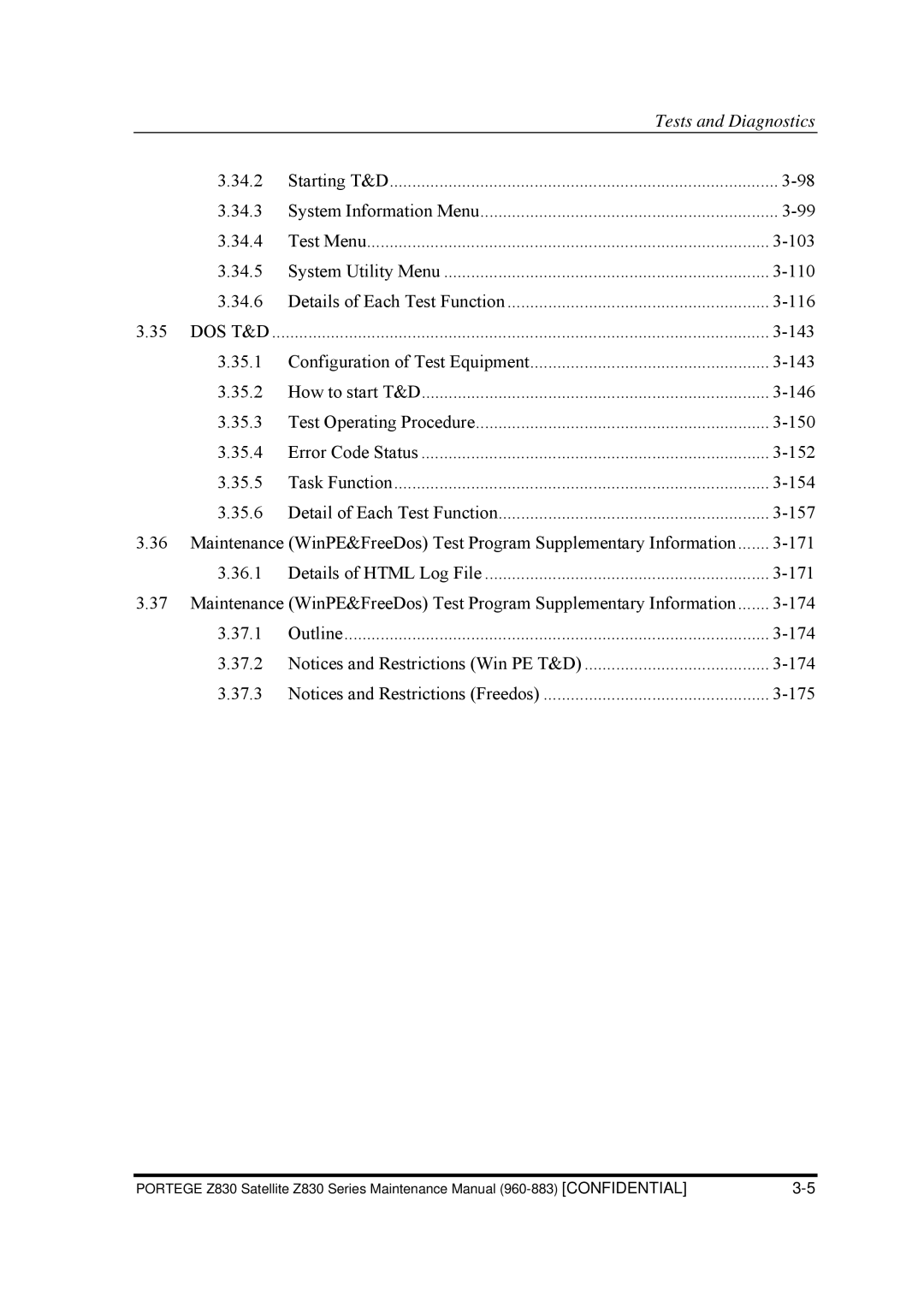 Toshiba Z830 System Utility Menu, Details of Each Test Function, Dos T&D, Configuration of Test Equipment, Task Function 