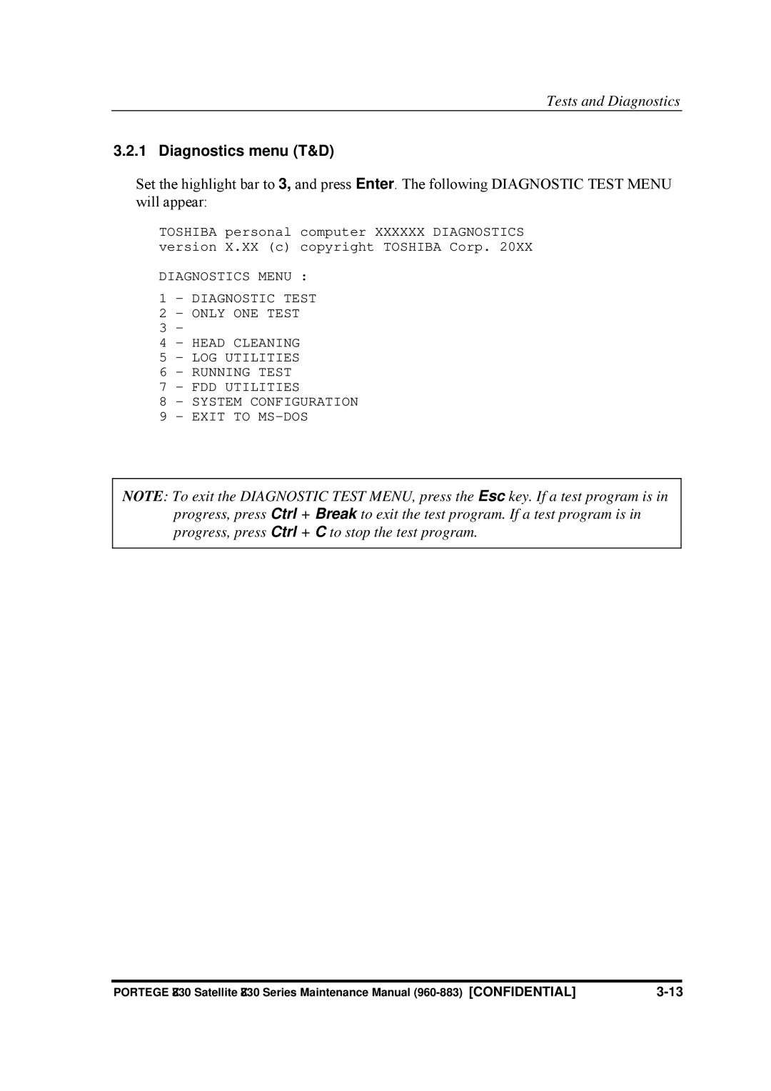 Toshiba Z830 manual Diagnostics menu T&D 