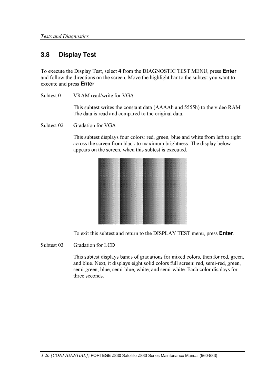 Toshiba Z830 manual Display Test 