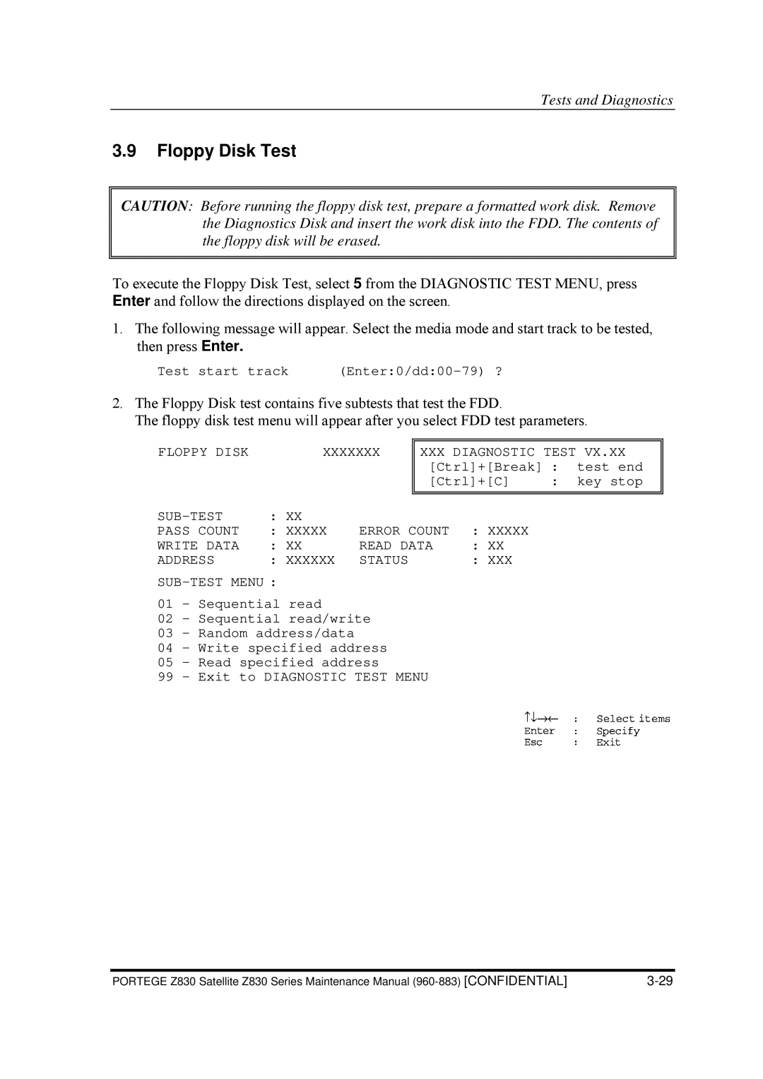 Toshiba Z830 manual Floppy Disk Test 