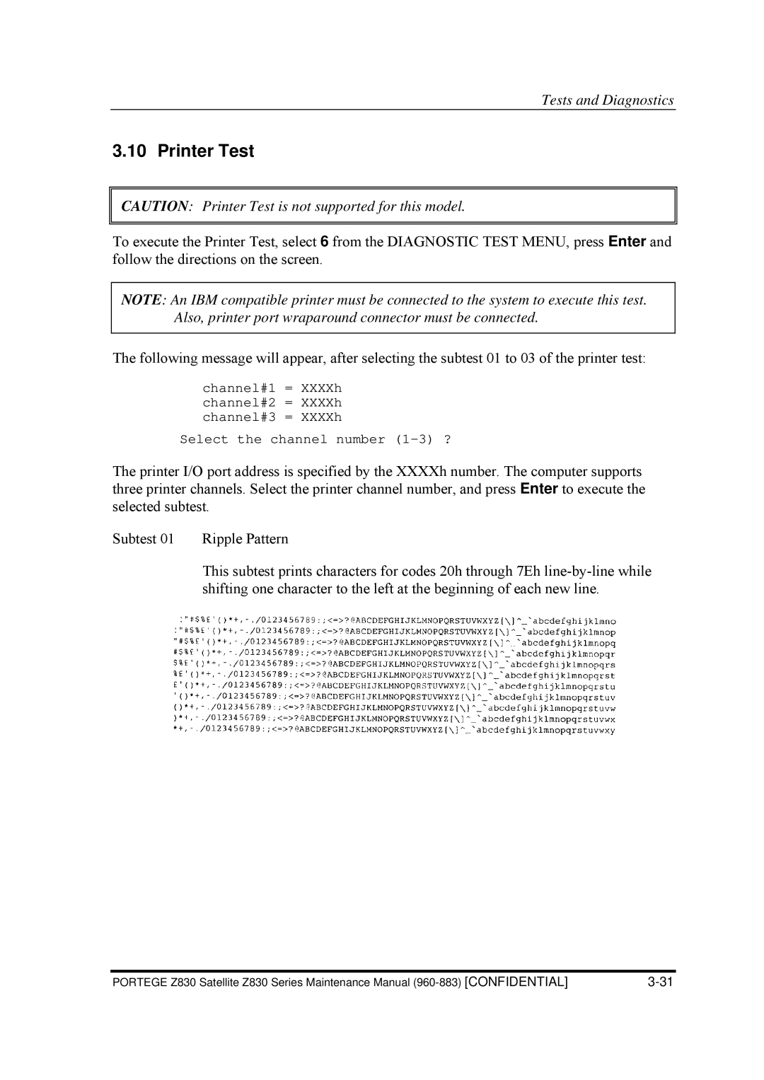 Toshiba Z830 manual Printer Test 